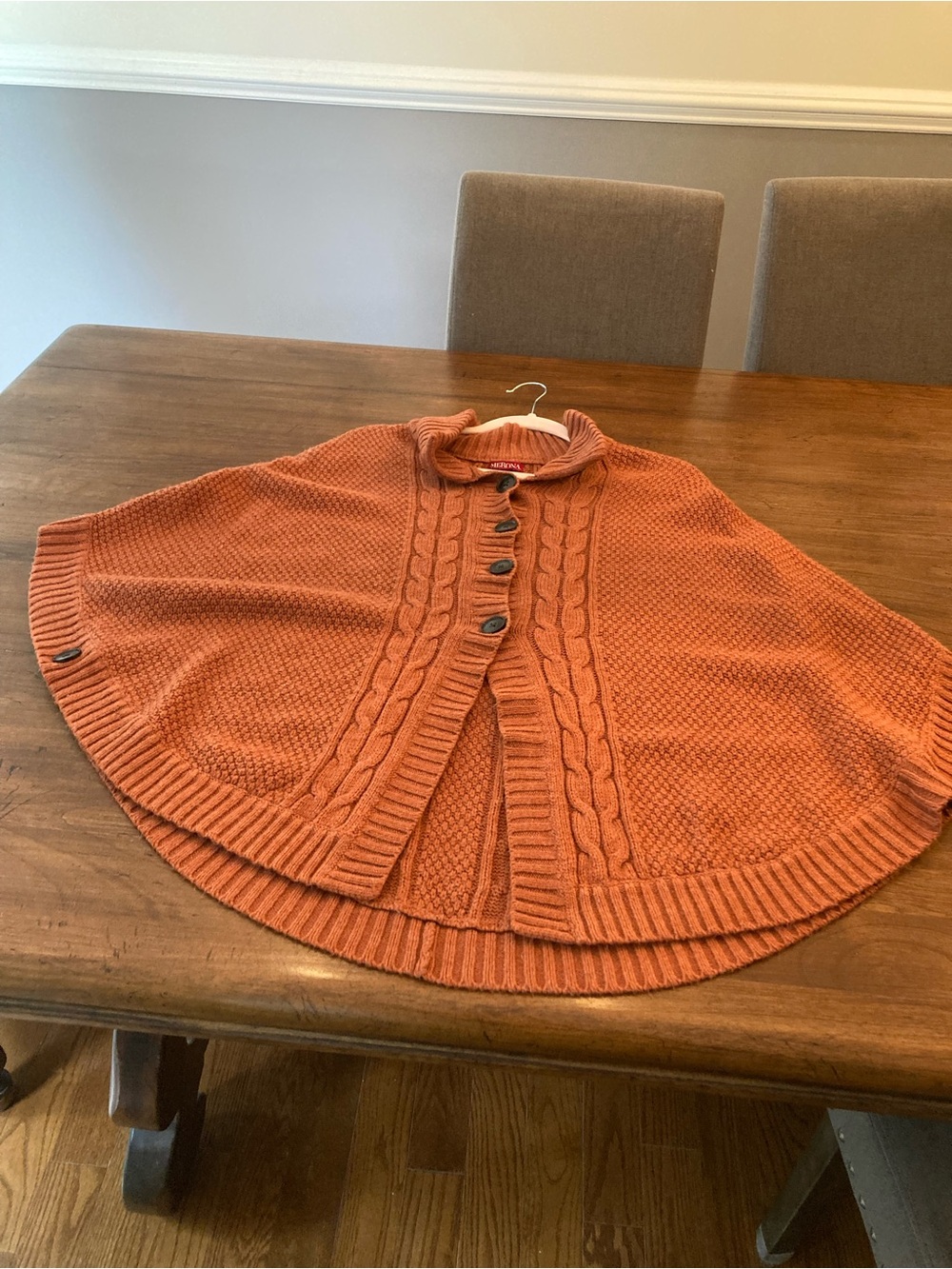 Merona Rust Orange Cable-Knit Button Poncho